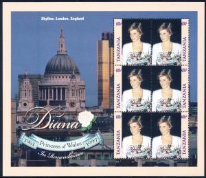 Tanzania 1998 Sc 1758 Diana Princess of Wales MS/6 Stamp**