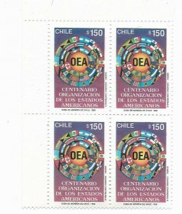 CHILE Year 1990 OEA - OAS CENTENARY ANNIVERSARY FLAGS BLOCK OF FOUR MNH