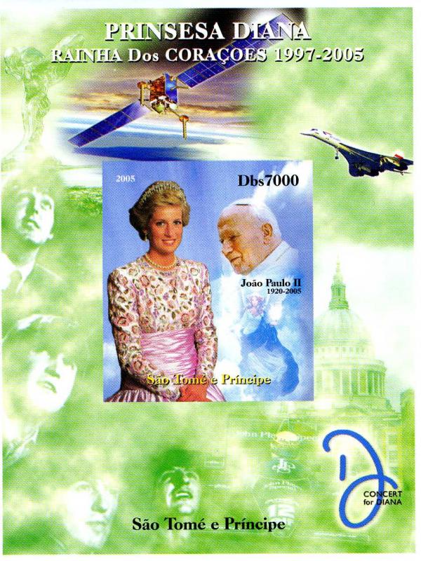 Sao Tome & Principe 2005 POPE JOHN PAUL II & PRINCESS DIANA DeLuxe s/s Mint (NH)