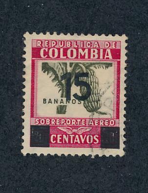  Colombia 1939  Scott C117  used  - 15c on 20c, Bananas