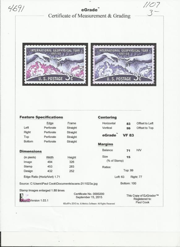 # 1107 MINT NEVER HINGED GEOPHYSICAL YEAR     VF+