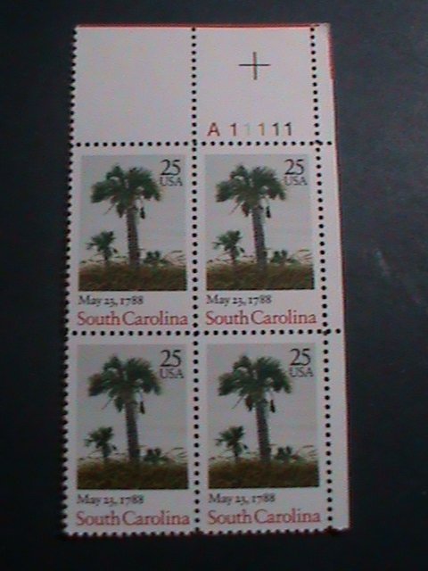 ​UNITED STATES-1988-SC# 2343 SOUTH CAROLINA MNH PLATE BLOCK OF 4 VERY FINE