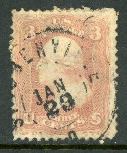 USA 1861 Washington 3¢ Rose Scott #65 VFU R317