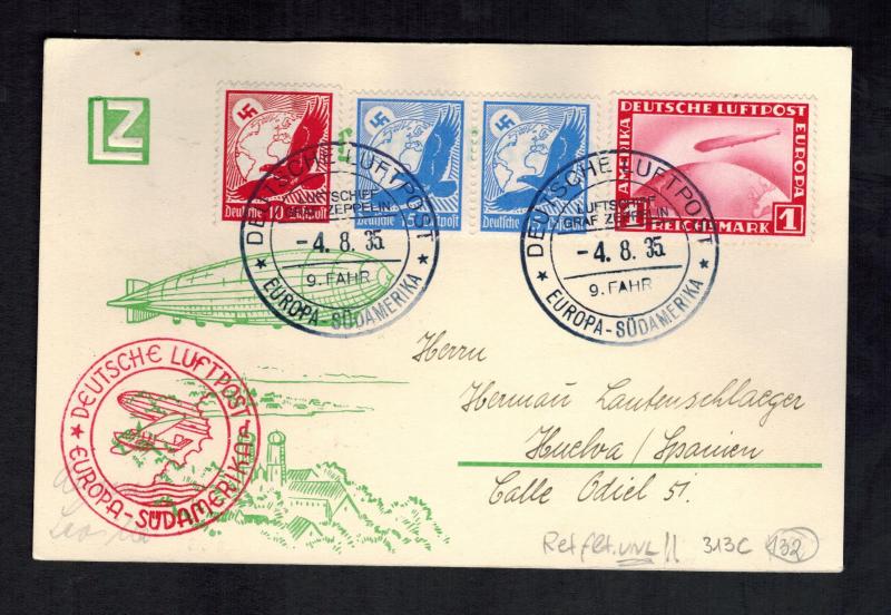 1935 Germany LZ 127 Graf Zeppelin PC Cover to Seville Spain 9th SAF Sieger C35