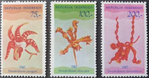 Indonesia 1980 MNH Stamps Scott 1107-1109 Flowers Orchids