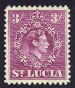 St Lucia 1938 KGVI 3s bright purple superb MNH. SG 136a. Sc 123.