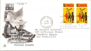 Canada 1968 FDC Canadian Postage Stamps - Ottawa, Ont - Pair 5c Stamp - F76740