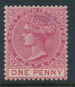 St Christopher SG 13 One Penny Carmine-Rose MH (Thin)