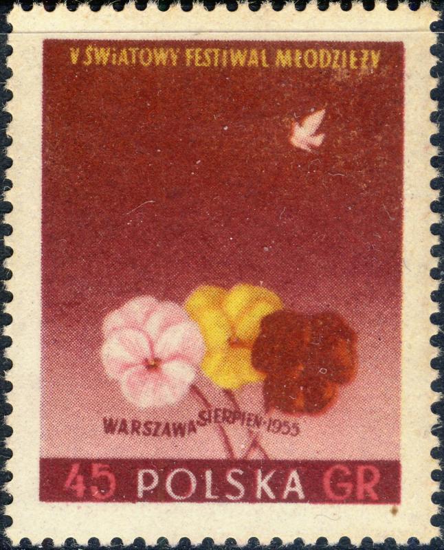 POLOGNE / POLAND - 1955 Mi924A 45gr perf. 5th Warsaw Youth Festival Mint/Fault