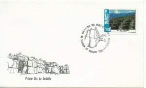 PERU 1986  FDC WITH SPECIAL CANCE Tourism Day Sacsayhuaman Pre - Columbian Ruins