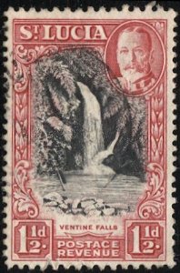 ST LUCIA 1936 Sc 97a 1-1/2d GV Used VF, Waterfall, perf 12 x 13