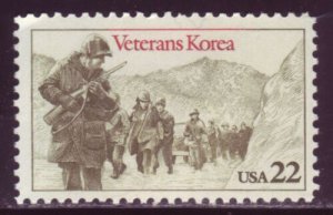 1985 Veterans Korea Single 22c Postage Stamp, Sc# 2152, MNH, OG