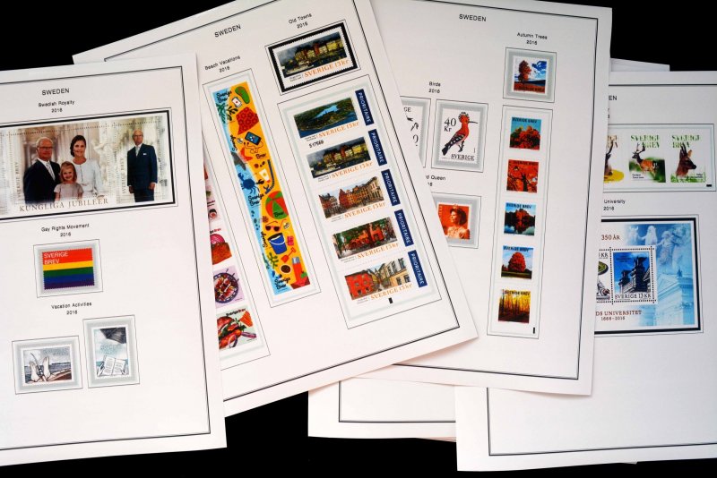 COLOR PRINTED SWEDEN 2000-2010 + 2011-2019 STAMP ALBUM PAGES (131 illust. pages)