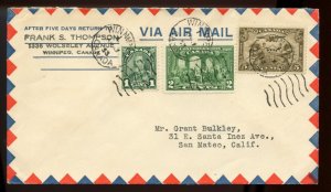?8 cent airmail rate to USA 1933 cover Canada