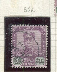 MALAYA JOHORE; 1910 early Sultan issue fine used 3c. value Wmk Variety