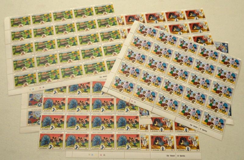 5 St. Vincent Disney Topical Animation Stamps Postage Blocks Sheets MINT NH 