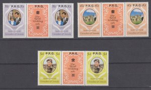 J45838 JL,s 1981 pair grenada grenadines set mnh color change ovpt,s 15 x 14 1/2