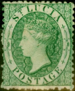 St Lucia 1863 (6d) Emerald Green SG8x Wmk Reversed Fine MM (2)