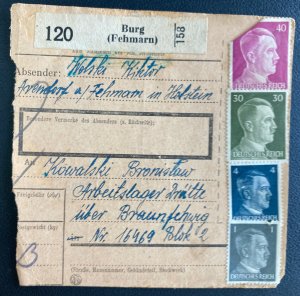 1944 Burg Poland Parcel Cover to Drutte Neuengamme Concentration Camp KZ