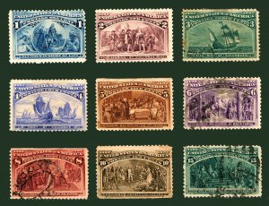 #230 - #238 1893 1c-15c Columbian Expo Issues Mint, Unused & Used