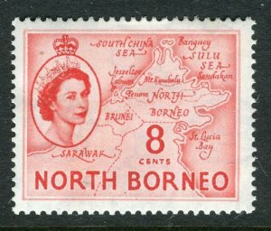 NORTH BORNEO; 1955 early QEII issue fine Mint hinged value, 8c