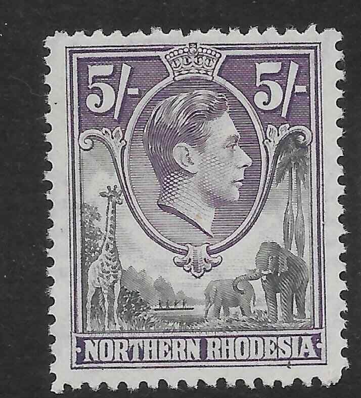 NORTHERN RHODESIA SG43 1938 5/= GREY & DULL VIOLET MTD MINT