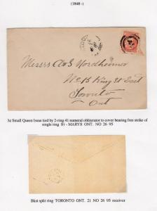 CANADA 3cts SMALL QUEEN WITH 2 RING NUMERAL 41 CENTER ON COVER ST MARY'S-TORONTO