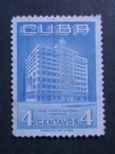 ​CUBA 1956 SC#558 MASONIC TAMPLE-HAVANA--MLH-OG VF-67 YEARS OLD STAMP