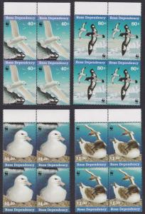 Ross Dep. WWF Antarctic Seabirds 4v Blocks of 4 with Top Margin SG#44-47