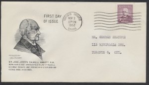 1952 #318 Sir John Abbott PM FDC Universal Engravers Cachet Toronto Machine