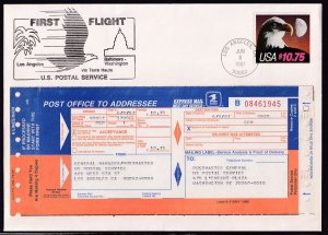 1987 First Flight USPS jumbo Express Mail Sc 2122b $10.75 Los Angeles, Baltimore