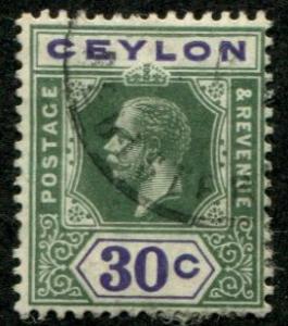 Ceylon SC#208, / SG#313 George V, 30c, lightly canceled