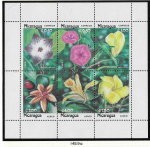 Nicaragua #1459a   Flowers pane of 6  (MNH)   CV $9.00