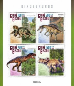 Guinea-Bissau Dinosaurs Stamps 2020 MNH T-Rex Prehistoric Animals 4v M/S