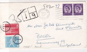 England to Switzerland 1967 Postings to Pay NottingHill Cancel Stamps Cover25259