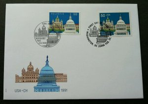 Switzerland - USA US Joint Issue Relationship 1991 (joint FDC) *dual PMK