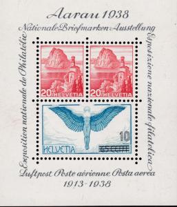 Switzerland 1938 Souvenir Sheet AARAU National Stamp Show VF++/NH(**) Nr. 242