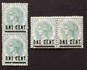 MALAYA Straits Settlements 1892 QV ONE CENT opt 8c pairs Mint SG#93 M3888