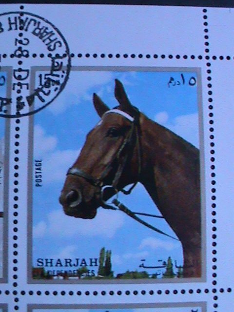 SHARJAH-1972-WORLD FAMOUS LOVELY HORSES CTO FANCY CANCEL SHEET-VERY FINE