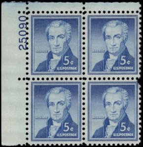 US #1038 MONROE MNH UL PLATE BLOCK #25090 DURLAND $1.00