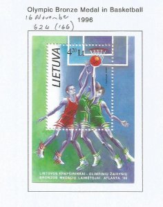 LITHUANIA - 1996 - Olympics Basketball Bronze Medal -  Perf Souv Sheet - M L H