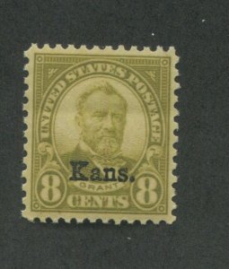 1929 United States Postage Stamp #666 Mint Never Hinged VF OG Kansas Overprint