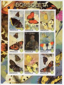 Angola 2000 BUTTERFLIES/SCOUTS LORD BADEN-POWELL/ROTARY Sheetlet (9) MNH
