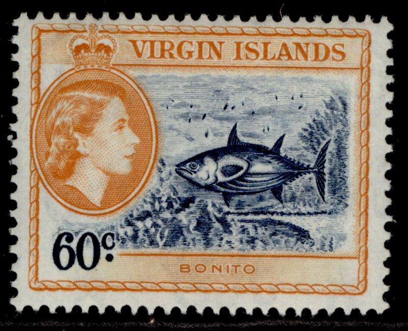 BRITISH VIRGIN ISLANDS QEII SG158, 60c indigo & yellow-orange, LH MINT.