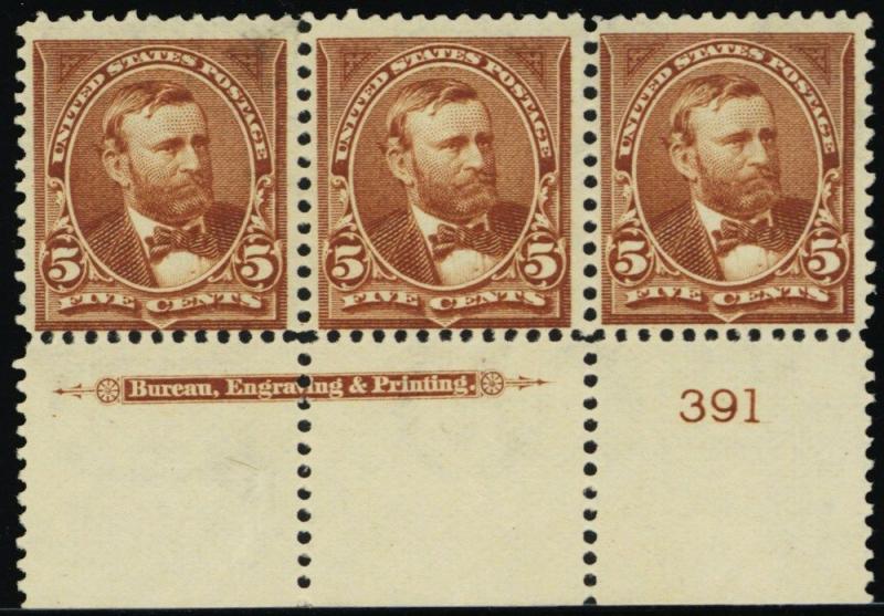 270, Mint F/VF OG NH Imprint & PL# Strip of Three Cat $375.00 - Stuart Katz