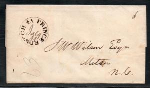 US Stampless Prince Edward CH VA to Milton NC 1845 B886