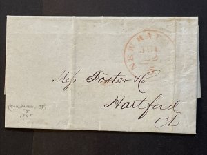 US 1848 Stampless Cover SFL - New Haven, CT to Hartford