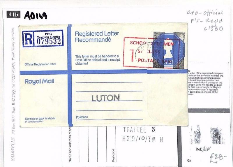 GB GPO TRAINING Registered Letter *SCHOOL SPECIMEN* Stationery Cover 1980s AD169