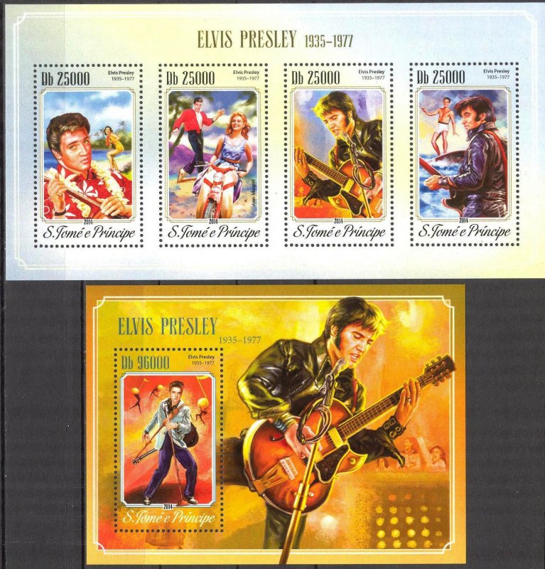 Sao Tome and Principe 2014 Music Singer Elvis Presley sheet + S/S MNH