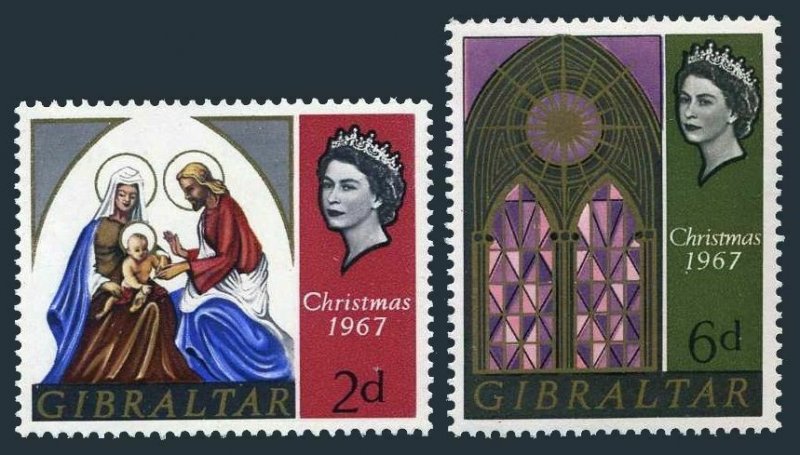 Gibraltar 203-204 blocks/4,MNH.Michel 205-206. Christmas 1967.Holy Family,window